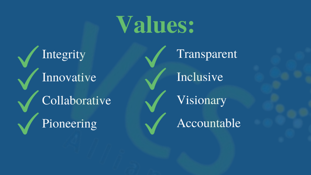 Values: Integrity, innovative, Collaborative, Pioneering, Transparent, Inclusive, Visionary and Accountable.